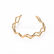 Brass Cuff Rings, Open Rings, Wave, Nickel Free, Real 18K Gold Plated, US Size 10, Inner Diameter: 20mm(RJEW-Q765-030-NF)