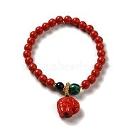 6mm Round Cinnabar Mala Stretch Bracelets, with Synthetic Malachite and Natural Agate, Elephant, Inner Diameter: 2 inch(4.95~5.1cm)(BJEW-B080-28A-02)
