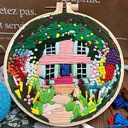 DIY Garden Pattern Embroidery Starter Kit, Cross Stitch Kit Including Imitation Bamboo Frame, Carbon Steel Pins, Cloth and Colorful Threads, Colorful, 177x164x8.5mm, Inner Diameter: 144mm(DIY-C038-14)