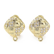 Rhombus Brass Micro Pave Cubic Zirconia Stud Earrings Finding, with Horizontal Loops, Cadmium Free & Lead Free, Real 18K Gold Plated, 18x15mm, Hole: 1.6mm, Pin: 0.8mm(KK-E083-06G)