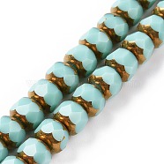 Electroplate Opaque Glass Beads Strands, Half Golden Plated, Long-Lasting Plated, Faceted, Rondelle, Turquoise, 7.5x6mm, Hole: 1.2mm, about 60pcs/strand, 15.75''(40cm)(X-GLAA-P003-A02)