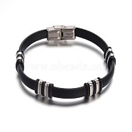 Jewelry Black Color PU Leather Cord Bracelets, with 304 Stainless Steel Findings and Watch Band Clasp, Stainless Steel Color, 230x10mm(BJEW-G467-16)