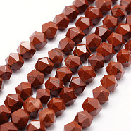 Natural Red Jasper Beads Strands, Star Cut Round Beads, Faceted, 10~10.5mm, Hole: 1mm, about 37~40pcs/strand, 15.5~15.7 inch(39.5~40cm)(G-F523-27-10mm)