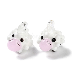 Handmade Lampwork Pendants, Sheep, Pink, 23x20x23mm, Hole: 3.5x2.5mm(LAMP-L078-004A)