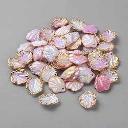 Opaque Acrylic Pendants, Gold Stamping Edge Leaf Charms, Plum, 17x15x4mm, Hole: 1.5mm(RESI-TAC0020-04C)