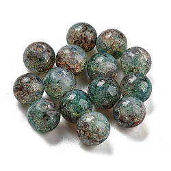 Transparent Spray Painting Crackle Glass Beads, Round, Teal, 10mm, Hole: 1.6mm, 200pcs/bag(GLAA-L046-01A-07)