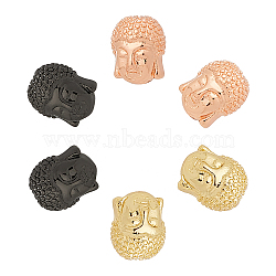 Brass Beads, Buddha Head, Mixed Color, 11x9x8.5mm, Hole: 1.5mm, 3 colors, 2pcs/color, 6pcs/box(KK-PH0001-32)