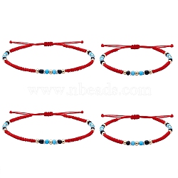4Pcs 4 Style Glass Seed & Brass Braided Bead Bracelets and Anklets Set, Friendship Jewelry for Women, Red, Inner Diameter: 1.97~3.27 inch(5~8.3cm), 2.76~3.78 inch(7~9.6cm), 1Pc/style(SJEW-SW00003-05)