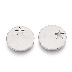 304 Stainless Steel Charms, Flat Round with Star, Stainless Steel Color, 13x1mm(X-STAS-T047-06)