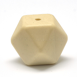 Food Grade Eco-Friendly Silicone Beads, Chewing Beads For Teethers, DIY Nursing Necklaces Making, Faceted Cube, Wheat, 14x14x14mm, Hole: 2mm(SIL-Q009B-11)