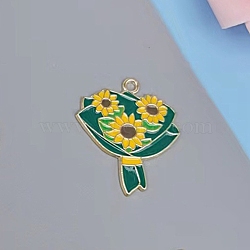 Alloy Enamel Pendants, Golden, Sunflower Charm, Gainsboro, 25x22mm(FIND-SZC0010-189)