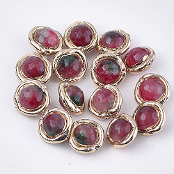 Natural Agate Beads, with Electroplate Polymer Clay, Faceted, Dyed, Planet, Red, 16~17x16~17x11~12mm, Hole: 0.8mm(G-S260-09A-11)
