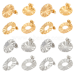16Pcs 4 Style 304 Stainless Steel Stud Earring Findings, with Ear Nuts/Earring Backs, Oval and Flat Round, Golden & Stainless Steel Color, 21.5x18mm, Hole: 1.2mm, 17mm, Hole: 1.8mm, Pin: 0.7mm, 4pcs/style(STAS-UN0031-23)