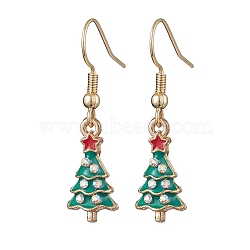 Christmas Tree Alloy Rhinestone Dangle Earrings, Enamel Style, 304 Stainless Steel Earrings for Women, Golden, 32x9mm(EJEW-JE05828-01)