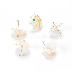 Resin Pendants, with Golden Iron Findings, 3D Umbrella , White, 19x22x22mm, Hole: 2mm(X-CRES-M007-04C)