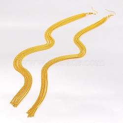 Trendy Iron Twisted Chains Tassel Earrings, with Brass Earring Hooks, Golden, 315mm, Pin: 0.7mm(EJEW-JE01492-03)