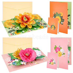 AHANDMAKER 2 Sets 2 Styles Valentine's Day Rectangle 3D Pop Up Flower Paper Greeting Card, with Envelope, Mixed Color, 195x291x85mm, 1 set/style(AJEW-GA0006-96)