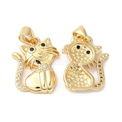 Rack Plating Brass Micro Pave Clear Cubic Zirconia Pendants, Cat Shape Charms, Long-Lasting Plated, Cadmium Free & Lead Free, Real 18K Gold Plated, 18x14x3mm, Hole: 5x3.5mm(KK-R144-11G)