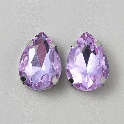Sew on Rhinestone, Glass Rhinestone, with Iron Prong Settings, Garments Accessories, Faceted, Teardrop, Lilac, 18x13x7mm, Hole: 1.2mm(DIY-WH20031-039A-11)