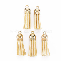 Faux Suede Tassel Pendant Decorations, with CCB Plastic Cord Ends, Light Gold, Lemon Chiffon, 33~35x10mm, Hole: 2.5mm(X-FIND-R095-003LG)