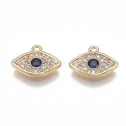Brass Micro Pave Cubic Zirconia Charms, Nickel Free, Real 18K Gold Plated, Eye, Clear & Blue, 8x11x1.5mm, Hole: 1mm(X-KK-T038-353G)