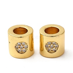 Rack Plating Brass Micro Pave Cubic Zirconia European Beads, Large Hole Beads, Long-Lasting Plated, Lead Free & Cadmium Free, Column, Real 18K Gold Plated, 8.2x8mm, Hole: 4.3mm(KK-K377-05G)