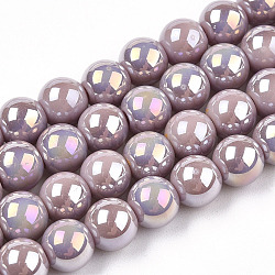 Electroplate Opaque Glass Beads Strands, AB Color Plated, Round, Rosy Brown, 6~6.5mm, Hole: 1.4mm, about 67~70pcs/strand, 14.76 inch~15.16 inch(37.5~38.5cm)(X-GLAA-T032-P6mm-AB07)