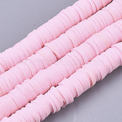 Handmade Polymer Clay Beads Strands, for DIY Jewelry Crafts Supplies, Heishi Beads, Disc/Flat Round, Pearl Pink, 6x0.5~1mm, Hole: 1.8mm, about 290~320pcs/strand, 15.75 inch~16.14 inch(40~41cm)(CLAY-R089-6mm-071)