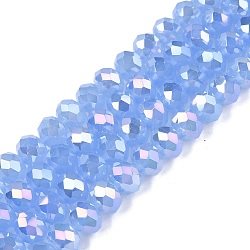 Electroplate Glass Beads Strands, Imitation Jade Beads, AB Color Plated, Faceted, Rondelle, Light Sky Blue, 8x6mm, Hole: 1mm, about 64~65pcs/strand, 15.75~16.14 inch(40~41cm)(EGLA-A044-J8mm-B03)