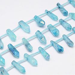Natural Crystal Pointed Bead Strands, Dyed, Bullet, Blue, 15~22x5~11x5~11mm, Hole: 2mm(G-G940-01)