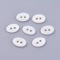 2-Hole Shell Buttons, Oval, 12~12.5x8~8.5x2mm, Hole: 1.6mm(X-BSHE-P026-20)