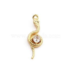 Brass Micro Pave Cubic Zirconia Pendants, Snake Charms, Golden, 20.5x6.5x5.5mm, Hole: 1mm(KK-M321-01C-G)