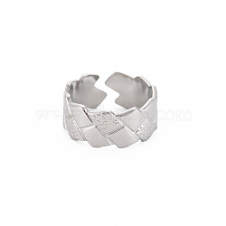 Non-Tarnish 304 Stainless Steel Grooved Open Cuff Ring for Women, Stainless Steel Color, US Size 9 1/4(19.1mm)(RJEW-S405-241P)