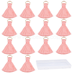 100Pcs Polycotton(Polyester Cotton) Tassel Pendant Decorations, with Iron Findings, Pink, 20~30x7~8mm, Hole: 5mm(FIND-SC0002-38B)