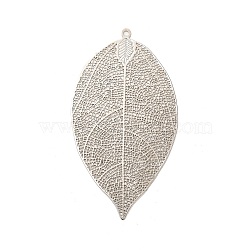 Rack Plating Brass Filigree Big Pendants, Long-Lasting Plated, Leaf Charms, Platinum, 65x35x0.3mm, Hole: 1.6mm(KKC-K001-02P)