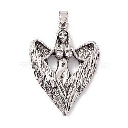 Tibetan Style Alloy Big Pendants, Angel with Wing, Antique Silver, 54.5x38.5x8mm, Hole: 8.5x4.4mm(FIND-C008-12AS)