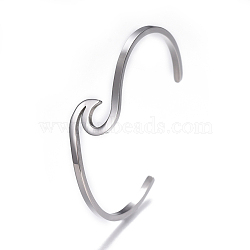 304 Stainless Steel Cuff Bangles, Stainless Steel Color, 2-1/4 inchx1-3/4 inch(5.65x4.6cm)(BJEW-G611-01P)