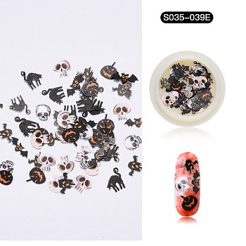 Halloween Nail Stickers, Nail Art Cabochons, Mixed Shape, for Fingernails Toenails Nail Tips Decoration, Black, 4~12x3~10x0.1mm, about 50pcs/box