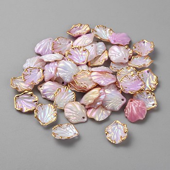 Opaque Acrylic Pendants, Gold Stamping Edge Leaf Charms, Plum, 17x15x4mm, Hole: 1.5mm