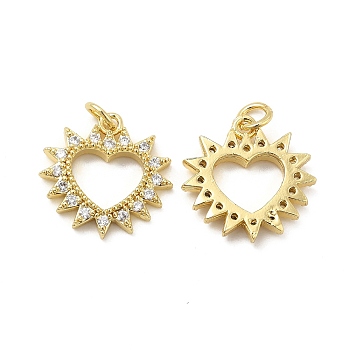 Brass Micro Pave Clear Cubic Zirconia Pendants, with Jump Ring, Heart Charm, Real 18K Gold Plated, 17x17x3mm, Hole: 3.5mm