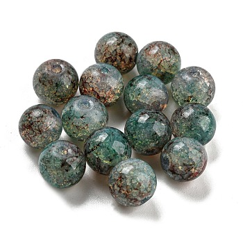 Transparent Spray Painting Crackle Glass Beads, Round, Teal, 10mm, Hole: 1.6mm, 200pcs/bag