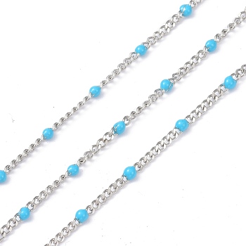 304 Stainless Steel Enamel Curb Chains, with Spool, Soldered, Faceted, Cyan, 2.5x2x0.8mm, 32.80Feet/roll(10m/roll)