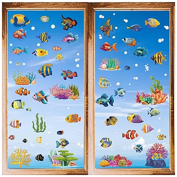 8 Sheets 8 Styles PVC Waterproof Wall Stickers, Self-Adhesive Decals, for Window or Stairway Home Decoration, Rectangle, Fish, 200x145mm, about 1 sheets/style