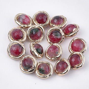 Natural Agate Beads, with Electroplate Polymer Clay, Faceted, Dyed, Planet, Red, 16~17x16~17x11~12mm, Hole: 0.8mm