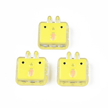 Transparent Acrylic Beads, with Enamel, Rabbit, Champagne Yellow, 24x22x8mm, Hole: 3mm
