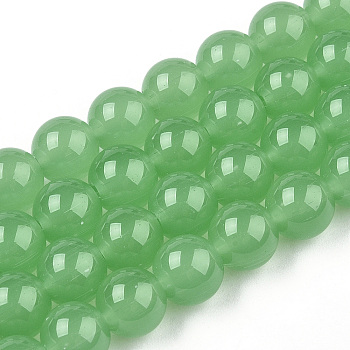 Imitation Jade Glass Beads Strands, Round, Lime Green, 6~6.5mm, Hole: 1.4mm, about 67~70pcs/strand, 14.76 inch~15.16 inch(37.5~38.5cm)