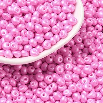 6/0 Glass Seed Beads, Opaque Colours Luster, Teardrop, Hot Pink, 4~5x4~4.5x3~4mm, Hole: 0.8~0.9mm, about 5625pcs/pound