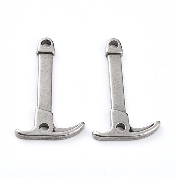 304 Stainless Steel Links Connectors, Mountaineering Picks Shape, Stainless Steel Color, 38x23x3mm, Hole: 3mm