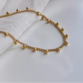 304 Stainless Steel Round Beads Tassel Twisted Chain Necklaces for Women, Golden, 16.14 inch(41cm)