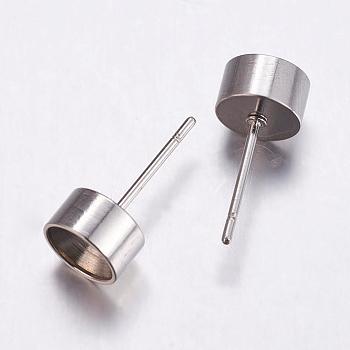 304 Stainless Steel Stud Earring Findings, for Pointed Back Rivoli Rhinestone, Flat Round, Stainless Steel Color, Tray: 6mm, 7x4mm, Pin: 0.9mm